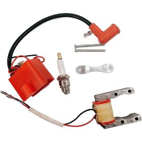 Singlac Black and Red CDI Ignition Coil Magneto Coil and Spark Plug Replacement for 49cc-80cc 2-Stroke Engine Motorized Bicycle Bike