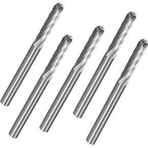 𝐋𝐮𝐨 𝐤𝐞 5 Pcs Double Slot Aluminum Cutting Burr - 1/8'' Shank Cylindrical Top Toothed Tungsten Carbide Burr Miniature Carving File for Rotary Tools includes Dremel (A Type)