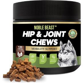 Noble Beast Mobility Support Chews Dog Joint Supplement - Hip and Joint Care for Dogs - All Natural with Glucosamine, Chondroitin, MSM & Hemp for Dog Joint Relief - Chicken Flavor – 120 Count