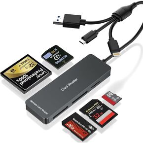 6-in-1 Multi Memory Card Reader, Aluminum SD/TF/CF/MS/XD/M2 Card Reader Adapter for i-Phone/i-Pad USB C and USB A Devices, XD Picture Card Reader Supports Olympus and Fujifilm XD Picture Card 1GB 2GB
