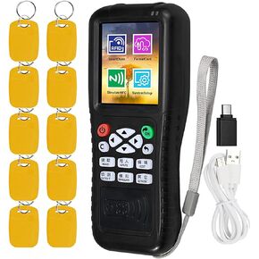 HERNAS RFID Reader Writer Duplicator, NFC Reader, Multi Frequencies RFID Smart Card Programmer, Encrypted Card Decoder, with Writable Key Fobs Cards, Free Software