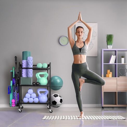 Home Gym Storage Racks,yoga mat storage Racks,Compact Storage Racks for Home Gym - Multifunctional Sports workout equipment storage for Garage, Indoor-Easy to assemble with swivel wheels.(Grey） in Saudi Arabia