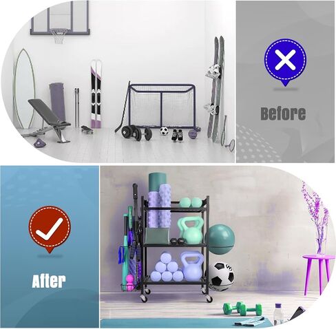 Home Gym Storage Racks,yoga mat storage Racks,Compact Storage Racks for Home Gym - Multifunctional Sports workout equipment storage for Garage, Indoor-Easy to assemble with swivel wheels.(Grey） in Saudi Arabia