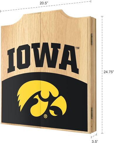 Trademark Global Dart Board Cabinet Set - University of Iowa Logo Dart Board with 6 Steel Tip Darts, Scoreboard, Hanging Wood Cupboard in Saudi Arabia