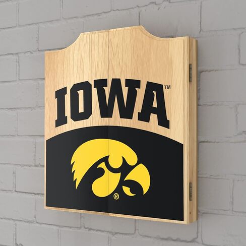 Trademark Global Dart Board Cabinet Set - University of Iowa Logo Dart Board with 6 Steel Tip Darts, Scoreboard, Hanging Wood Cupboard in Saudi Arabia