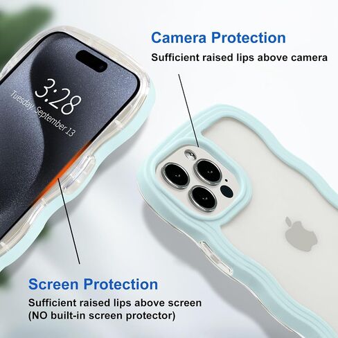 Anuck for iPhone 8 Plus & 7 Plus Case Wavy Edge Clear Back Design, Anti-Slip Grip Cute Wave Curly Frame Shape Shockproof Soft TPU & Hard Bumper Protective Phone Case Cover for Women Girls, Black in Saudi Arabia