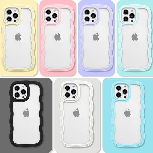 Anuck for iPhone 8 Plus & 7 Plus Case Wavy Edge Clear Back Design, Anti-Slip Grip Cute Wave Curly Frame Shape Shockproof Soft TPU & Hard Bumper Protective Phone Case Cover for Women Girls, Black in Saudi Arabia