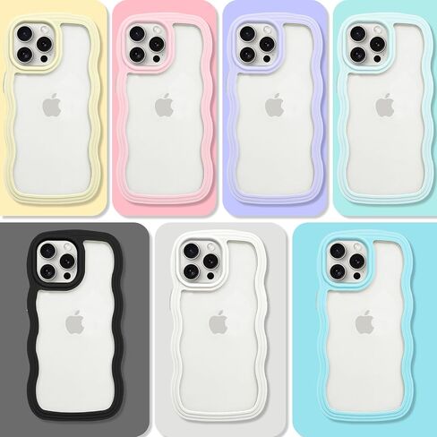 Anuck for iPhone 8 Plus & 7 Plus Case Wavy Edge Clear Back Design, Anti-Slip Grip Cute Wave Curly Frame Shape Shockproof Soft TPU & Hard Bumper Protective Phone Case Cover for Women Girls, Black in Saudi Arabia