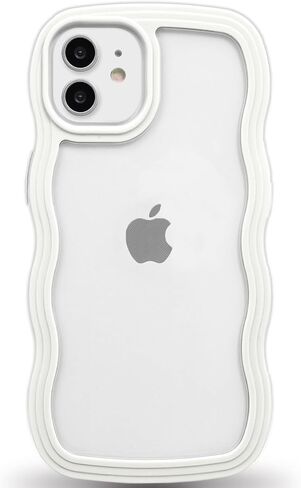 Anuck for iPhone 8 Plus & 7 Plus Case Wavy Edge Clear Back Design, Anti-Slip Grip Cute Wave Curly Frame Shape Shockproof Soft TPU & Hard Bumper Protective Phone Case Cover for Women Girls, Black in Saudi Arabia