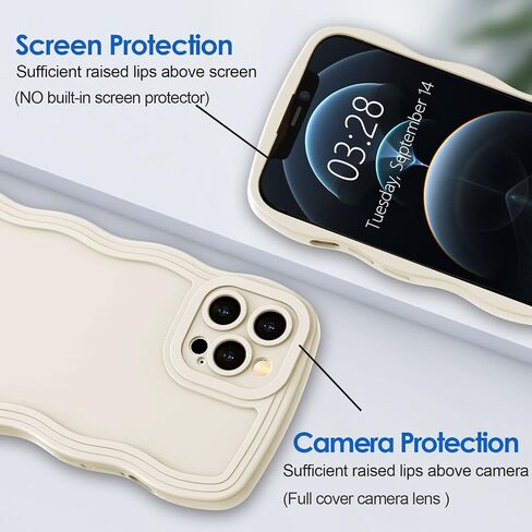 Anuck Case for iPhone 12 Pro Case Wave, Curly Frame Design for Women Girls, Cute Wavy Solid Color Aesthetic Phone Case Soft Flexible TPU Shockproof Full-Body Protective Case Cover 6.1 inch - White in Saudi Arabia
