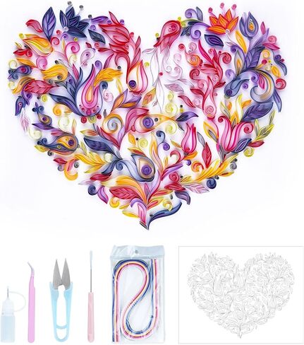 مجموعة اللف الورقية Uniquilling للبالغين المبتدئين، 16 * 20 بوصة قلب مزهر، مجموعة رائعة من أدوات الرسم الورقية DIY أدوات اللف، ديكور فني جداري لغرفة المنزل أفضل الهدايا (أساسية) in Kuwait