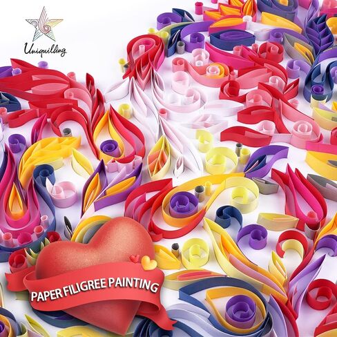 مجموعة اللف الورقية Uniquilling للبالغين المبتدئين، 16 * 20 بوصة قلب مزهر، مجموعة رائعة من أدوات الرسم الورقية DIY أدوات اللف، ديكور فني جداري لغرفة المنزل أفضل الهدايا (أساسية) in Kuwait