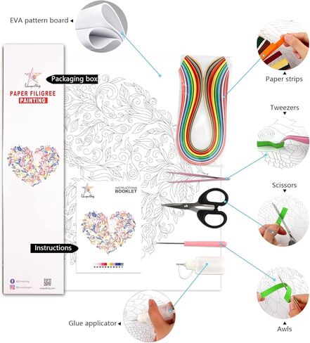 مجموعة اللف الورقية Uniquilling للبالغين المبتدئين، 16 * 20 بوصة قلب مزهر، مجموعة رائعة من أدوات الرسم الورقية DIY أدوات اللف، ديكور فني جداري لغرفة المنزل أفضل الهدايا (أساسية) in Kuwait