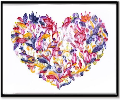 مجموعة اللف الورقية Uniquilling للبالغين المبتدئين، 16 * 20 بوصة قلب مزهر، مجموعة رائعة من أدوات الرسم الورقية DIY أدوات اللف، ديكور فني جداري لغرفة المنزل أفضل الهدايا (أساسية) in Kuwait