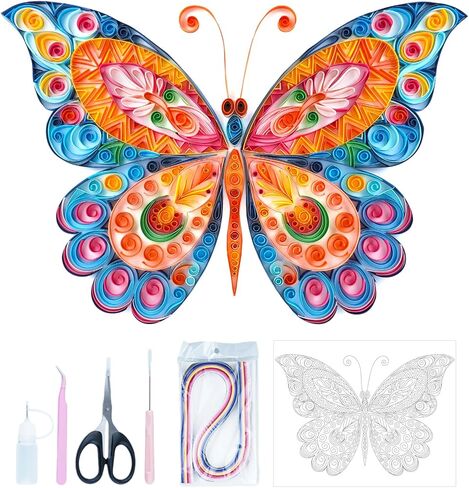 مجموعات اللف الفريدة من نوعها، مجموعة اللف الورقية للبالغين المبتدئين، 16 * 20 بوصة فراشة ساحرة مع أدوات اللف الورقية واستخدام الدليل، مجموعات DIY للكبار مجموعات الرسم الورقي لتزيين الجدران in Kuwait