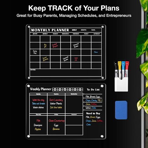 Marilo Acrylic Magnetic Calendar, Monthly Calendar Weekly Calendar for Fridge, Clear Set of 2 Dry Erase Board Calendar for Fridge Reusable Planner Organizer, Includes 4 Dry Erase Markers (17"x11.78") in Saudi Arabia