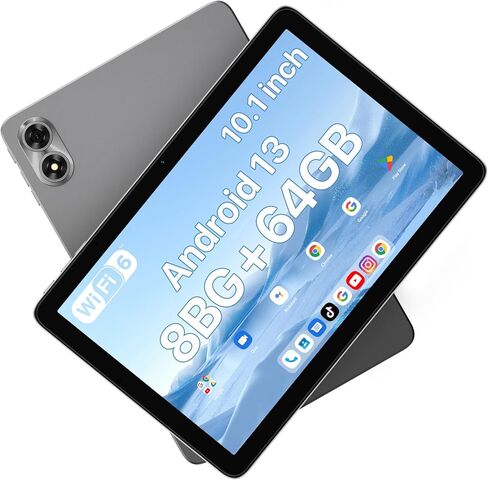 UMIDIGI G1 Tab Android 13 Tablet 2024، 8(4+4) GB+64GB 1 تيرابايت توسيع، 5G/2.4G WiFi، 10.1 بوصة HD اللوحي مع معالج رباعي النواة يصل إلى 2.0 جيجا هرتز، 6000 مللي أمبير، كاميرا مزدوجة، BT، 1280 * 800 شاشة اللمس in Kuwait