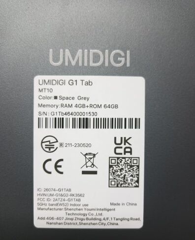 UMIDIGI G1 Tab Android 13 Tablet 2024، 8(4+4) GB+64GB 1 تيرابايت توسيع، 5G/2.4G WiFi، 10.1 بوصة HD اللوحي مع معالج رباعي النواة يصل إلى 2.0 جيجا هرتز، 6000 مللي أمبير، كاميرا مزدوجة، BT، 1280 * 800 شاشة اللمس in Kuwait