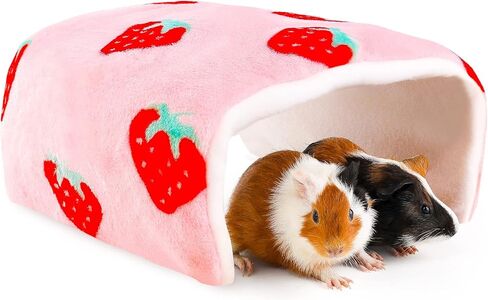 مخبأ خنزير غينيا القابل للطي من ONEJU، نفق خنزير غينيا، نفق الأرانب، ملحقات قفص خنزير غينيا لخنزير غينيا، الأرنب، الهامستر، شينشيلا، النمس، الأرنب وغيرها من الحيوانات الأليفة الصغيرة - نمط الفراولة in Kuwait