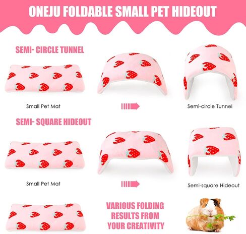 مخبأ خنزير غينيا القابل للطي من ONEJU، نفق خنزير غينيا، نفق الأرانب، ملحقات قفص خنزير غينيا لخنزير غينيا، الأرنب، الهامستر، شينشيلا، النمس، الأرنب وغيرها من الحيوانات الأليفة الصغيرة - نمط الفراولة in Kuwait