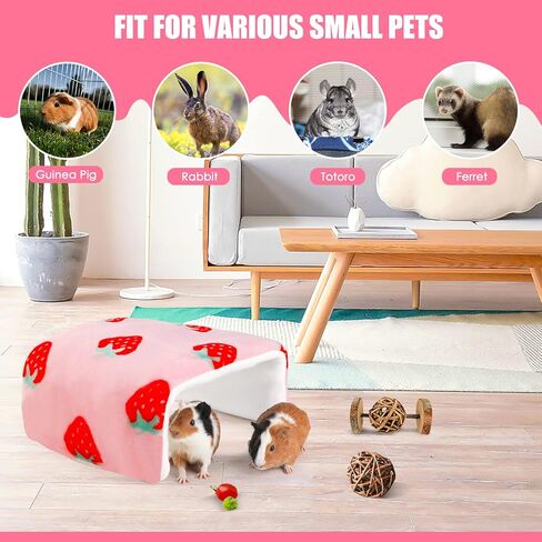 مخبأ خنزير غينيا القابل للطي من ONEJU، نفق خنزير غينيا، نفق الأرانب، ملحقات قفص خنزير غينيا لخنزير غينيا، الأرنب، الهامستر، شينشيلا، النمس، الأرنب وغيرها من الحيوانات الأليفة الصغيرة - نمط الفراولة in Kuwait