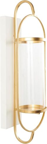 Deco 79 Metal Oval Wall Sconce with White Wood Backing, 7" x 6" x 20", Gold in Saudi Arabia