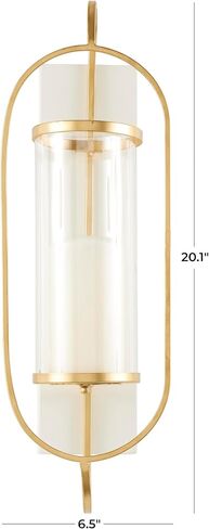Deco 79 Metal Oval Wall Sconce with White Wood Backing, 7" x 6" x 20", Gold in Saudi Arabia