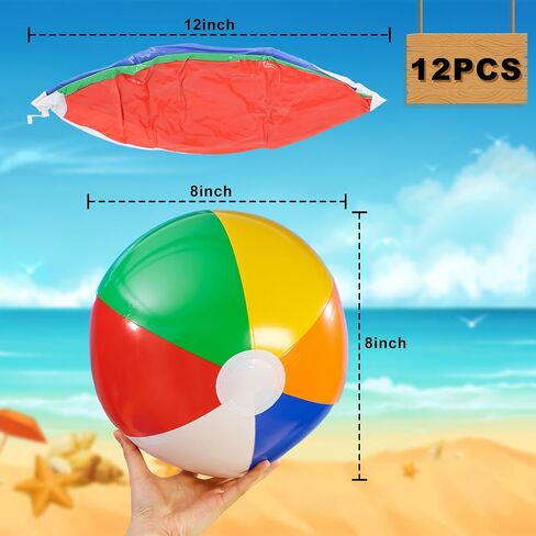 LovesTown 12 Pack 8" Beach Balls, Beach Balls Bulk Inflatable Beach Balls for Birthday Party Supplies Decorations Beach Summer Swimming Party Party Favors in Saudi Arabia
