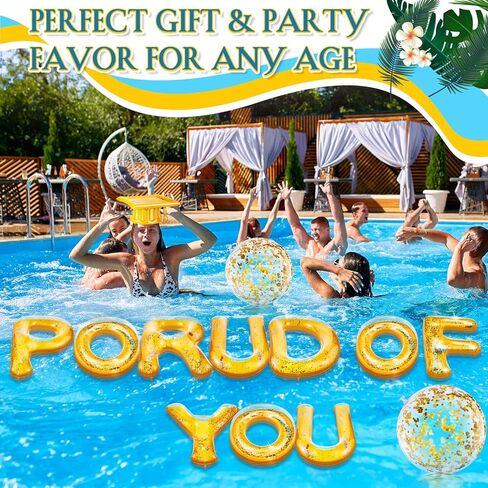 Sumind 13 Pcs 2024 Grad Pool Float 20" Inflatable Proud of You Letter Float Grad Pool Party Decor Graduation Decoration Set with Beach Balls Graduation Hat for Graduation Pool Beach Party in Kuwait