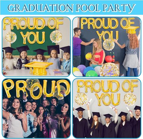Sumind 13 Pcs 2024 Grad Pool Float 20" Inflatable Proud of You Letter Float Grad Pool Party Decor Graduation Decoration Set with Beach Balls Graduation Hat for Graduation Pool Beach Party in Kuwait
