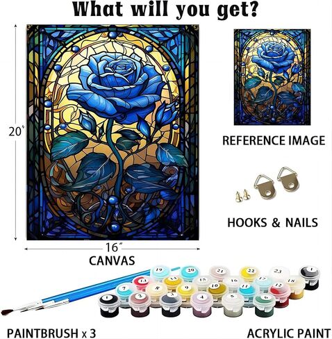 Rose Paint by Numbers for Adults-Flowers Paint by Number,Rose DIY Acrylic Paint by Numbers Kits on Canvas,Flower Oil Painting Suitable for Home Wall Decoration(16x20 inch，Frameless) in Saudi Arabia
