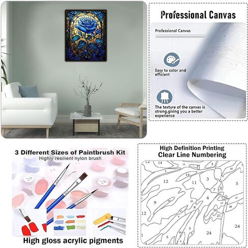 Rose Paint by Numbers for Adults-Flowers Paint by Number,Rose DIY Acrylic Paint by Numbers Kits on Canvas,Flower Oil Painting Suitable for Home Wall Decoration(16x20 inch，Frameless) in Saudi Arabia