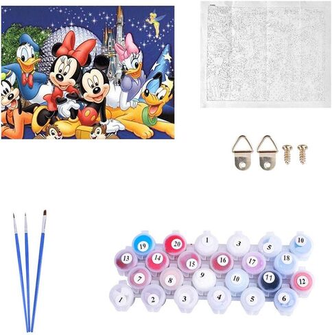 طلاء كيميلي DIY بالأرقام للبالغين والأطفال، طلاء ديزني ميكي بالأرقام، طلاء أكريليك ديزني بالأرقام، طقم طلاء جدار المنزل، غرفة المعيشة، غرفة النوم، ديكور ميكي دونالد داك بلوتو in Kuwait