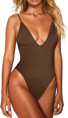 HYPERFIRE Women's Sexy V Neck One Piece High Cut Swimsuits Tummy Control Slimming Monokini in Saudi Arabia