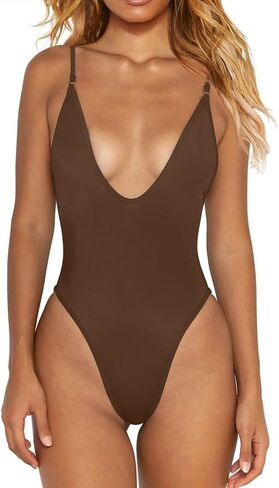 HYPERFIRE Women's Sexy V Neck One Piece High Cut Swimsuits Tummy Control Slimming Monokini in Saudi Arabia