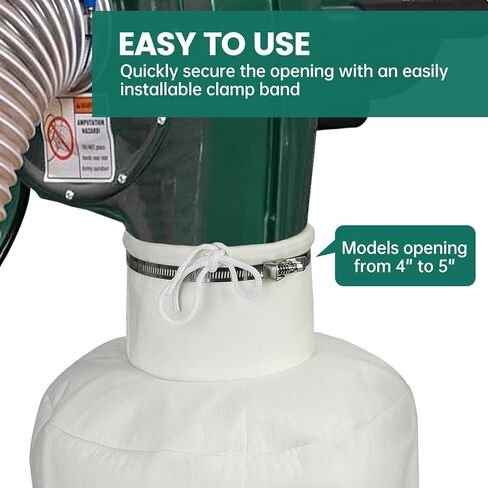 أكياس فلتر جامع الغبار 70334 من CCTIVED مثبتة على الحائط، حقيبة تجميع الغبار مع مشبك خرطوم لفتحة مقاس 4-5 بوصات، متوافقة مع Grizzly، Shop Fox، Rockler، Delta، Wen، Powertec DC5371/5372 in Kuwait