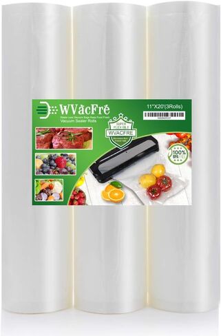 أكياس WVacFre 3Pack مقاس 8 × 20 بوصة لغلق أكياس الطعام مع درجة تجارية، خالية من مادة BPA، شديدة التحمل، رائعة لتخزين الطعام أو الطبخ بالفيديو in Kuwait