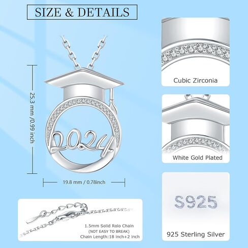 Graduation Gifts for Her 2024 - Sterling Silver Class of 2024 Graduation Necklace for Best Friends, High School College Senior 2024 Gifts Inspirational Jewelry Graduation Gifts for Women Girls in Kuwait