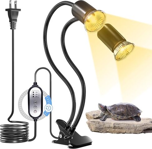 مصباح Luxvista الحراري للزواحف، مؤقت دورة ذكي لإضاءة الزواحف مزدوج الرأس، مصباح حراري سلحفاة قابل للدوران 360 درجة للتنين الملتحي والسلحفاة والسحلية والثعابين والمزيد (بحد أقصى 100 وات، بدون لمبة) in Kuwait