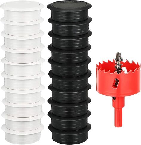 33-Piece Desk Grommet Set, Including 20 Black and White 2 Inch Desk Wire Cord Cable Grommets Hole Cover with 1 Hole Saw Drill Bit, 6 Reusable Fastening Cable Ties and 6 Charger Cable Saver in Saudi Arabia