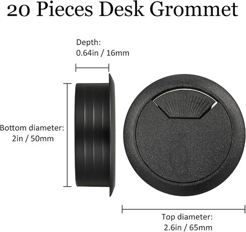 33-Piece Desk Grommet Set, Including 20 Black and White 2 Inch Desk Wire Cord Cable Grommets Hole Cover with 1 Hole Saw Drill Bit, 6 Reusable Fastening Cable Ties and 6 Charger Cable Saver in Saudi Arabia