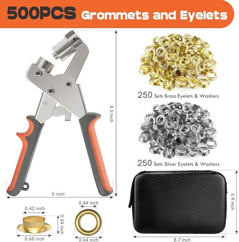 مجموعة NEU MASTER جروميت مع حقيبة، مجموعة أدوات جروميت 3/8 بوصة مع 500 قطعة من الثقوب، طقم ثقب محمول كماشة ثقب كماشة مجموعات ضغط جروميت لقماش القماش والجلود (حلقات 10 مم) in Kuwait