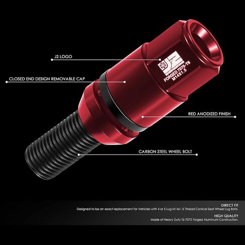 J2 Engineering J2-LN-T7-041CS-BK 20 قطعة M14 x 1.5 غطاء قابل للإزالة نهاية مغلقة مخروطية الشكل لعجلة المقعد متوافق مع BMW/Infiniti/Volvo in Saudi Arabia