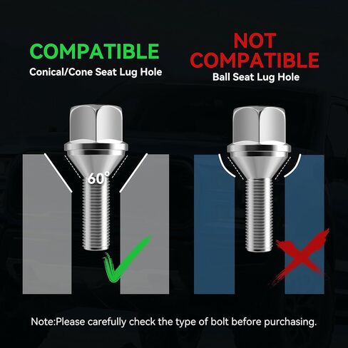 CARPMS 20 قطعة M12x1.25 براغي عجلة OEM، مسامير عجلة بطول ساق 28 مم 19 مم مخروطي سداسي مناسب لـ 2015-2022 Renegade، 2014-2022 Cherokee، 2018-2022 بوصلة، 2013-2016 Dart in Kuwait