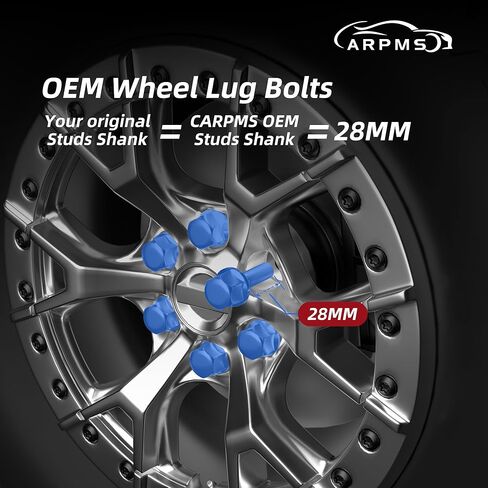 CARPMS 20 قطعة M12x1.25 براغي عجلة OEM، مسامير عجلة بطول ساق 28 مم 19 مم مخروطي سداسي مناسب لـ 2015-2022 Renegade، 2014-2022 Cherokee، 2018-2022 بوصلة، 2013-2016 Dart in Kuwait