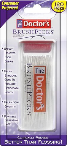 The Doctor's BrushPicks، فرش بين الأسنان وأداة تنظيف الأسنان 2 في 1، مزيل البلاك للأسنان، 120 عود أسنان، عبوة واحدة in Saudi Arabia