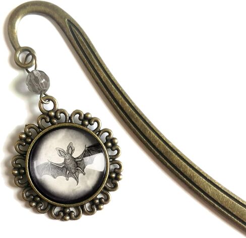 Victorian Bat Goth Brass Bookmark with Reversed Decoupage Glass Cabochon in Saudi Arabia