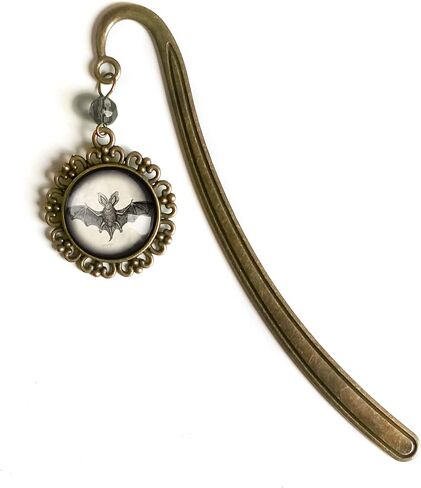 Victorian Bat Goth Brass Bookmark with Reversed Decoupage Glass Cabochon in Saudi Arabia