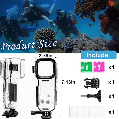 حافظة PCTC 45M (147ft) مقاومة للماء لـ DJI Osmo Pocket 3، غطاء حماية للغوص تحت الماء مع دعامة خوذة وملحقات دعامة 1/4 in Saudi Arabia