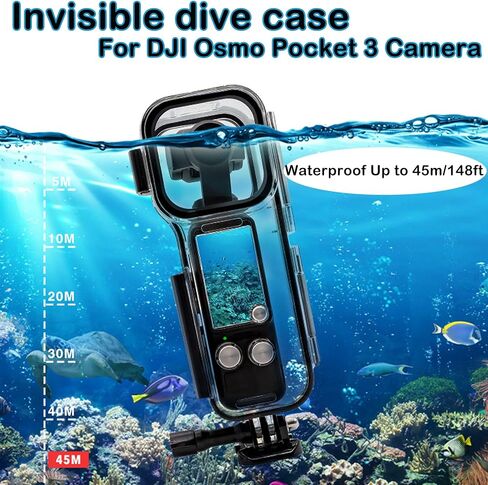 حافظة PCTC 45M (147ft) مقاومة للماء لـ DJI Osmo Pocket 3، غطاء حماية للغوص تحت الماء مع دعامة خوذة وملحقات دعامة 1/4 in Saudi Arabia